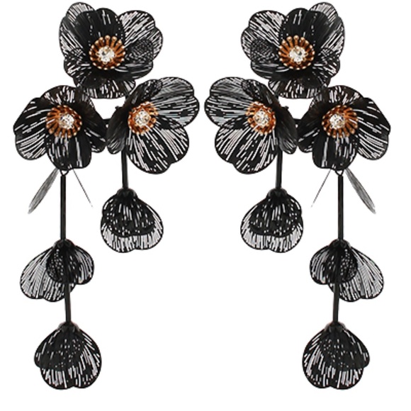 Coated Filigree Flower Long Earrings - Picture 2 of 2